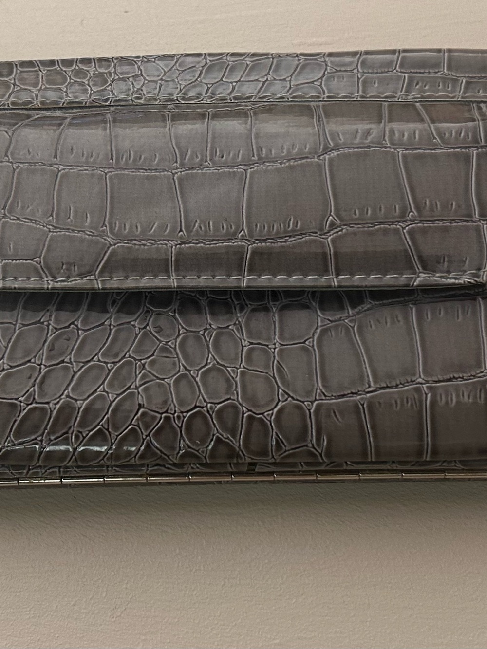 Croc-Embossed Leather Clutch Wallet - Gray BNB